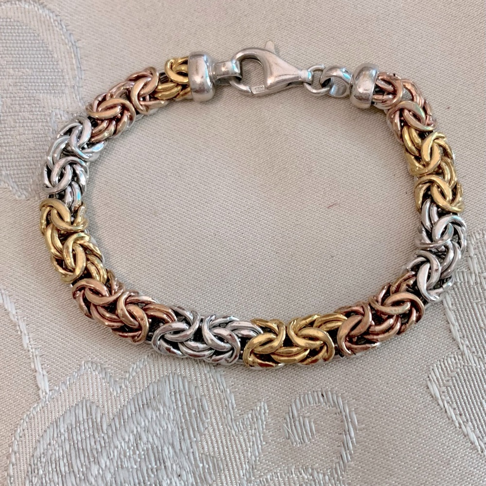 Vintage Milor Sterling Silver Byzantine Bracelet with Gold Overlay